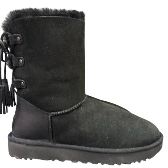 UGG Kristabelle Black Suede Boots, Lace Up Tassel size 9 NEW - Picture 1 of 14